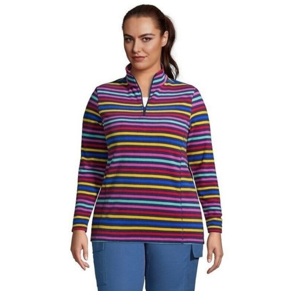 NWT Women’s Plus 1/4 zip, multi-colored stripes fleece top by Lands End, Size 3X